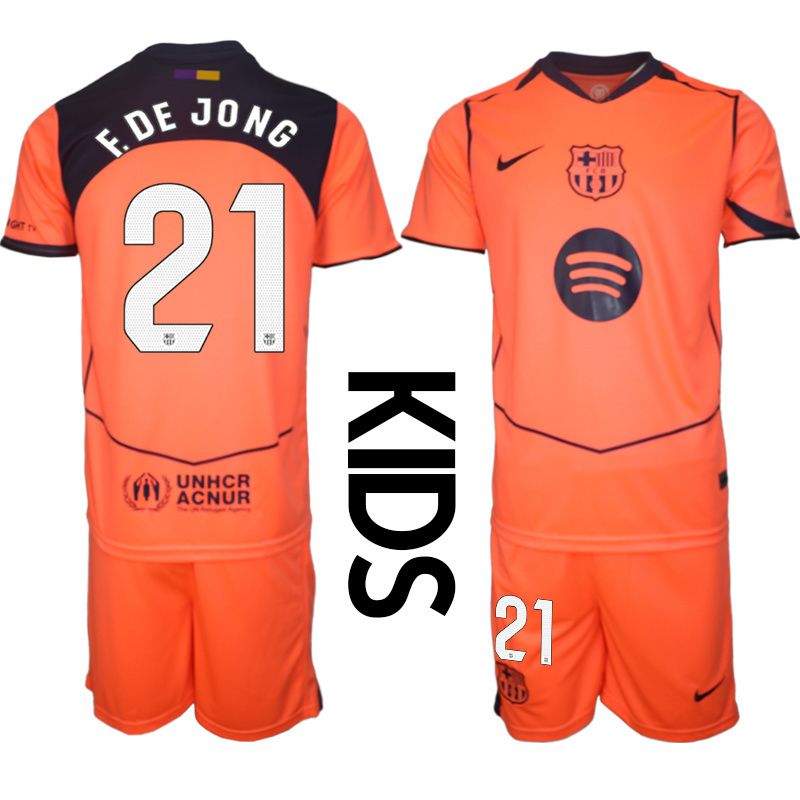 Youth 2025-2026 Club Barcelona away orange #21 Soccer Jersey->customized soccer jersey->Custom Jersey